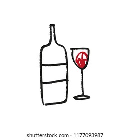 Vector glass and bottle of red wine set, hand drawn sketch