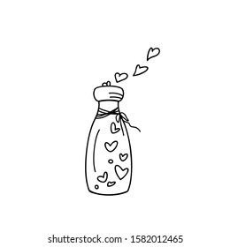 Vector glass bottle with romantic hearts 