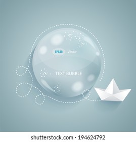 Vector glass bubble and origami paper ship