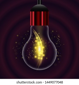 Vector Glass Bulb on Dark Red Radial Background.