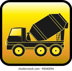 vector glass button with concrete mixer and headlamp light