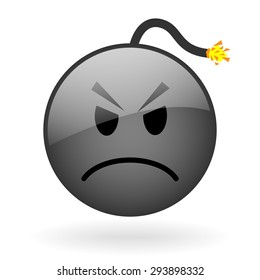 vector glass button with symbol of bomb face