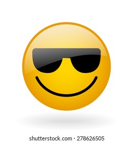 vector glass button with symbol of smiling face with glass
