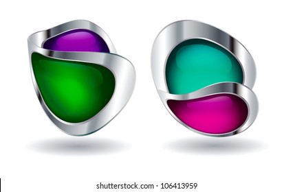 Vector glass buttons with metallic border