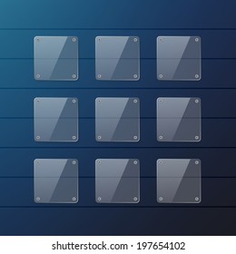 Vector glass buttons on blurred background
