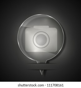 Vector glass camera icon on gray background. Eps 10