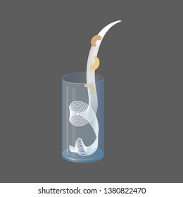 Vector glass of cashew milk with nuts. Vegan alternative organic milk splash pour in glass. Non dairy drink. Isolated transparent illustration. Healthy food, diet and nutrition concept