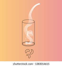 Vector glass of cashew milk with nuts. Vegan alternative organic milk splash pour in glass. Non dairy drink. Isolated transparent illustration. Healthy food, diet and nutrition concept