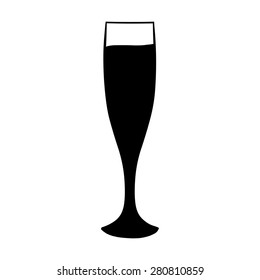 Vector Glass of Champagne. Black and White Illustration.