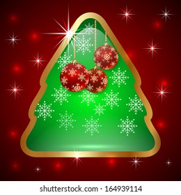 Vector Glass Christmas Tree with  Ball and Snowflakes On Red Background