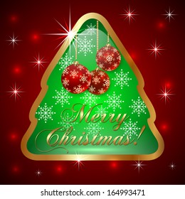 Vector Glass Christmas Tree with  Ball and Snowflakes On Red Background