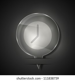Vector glass clock icon on gray background. Eps 10