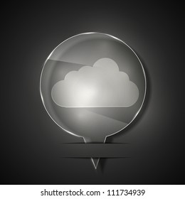 Vector glass cloud icon on gray background. Eps 10