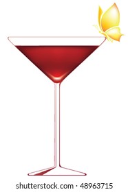 Vector glass with cocktail and butterfly