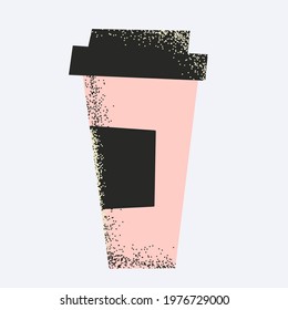 vector glass of coffee sticker. Craft to go coffee. Lunch and break at work. Coffee logo. Drink in a glass. hand drawn with Texture. Hot  fast food drink. Coffee break in the office