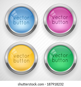 Vector glass colorful buttons. Website user interface.