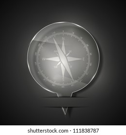 Vector glass compass icon on gray background. Eps 10