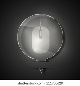 Vector glass computer mouse icon on gray background. Eps 10
