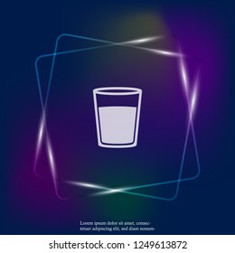  Vector  glass cup with water neon light  icon. Flat Glass with a drink icon. Layers grouped for easy editing illustration. For your design