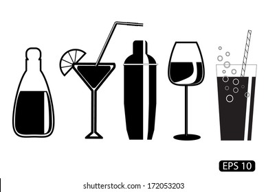 Vector glass drawings on white background