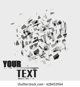 Vector glass explosion on white transparent background. Black glass pieces on white. Background confetti 