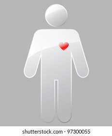 Figura de vidrio vectorial de un hombre con corazón