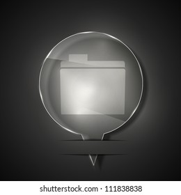 Vector glass folder icon on gray background. Eps 10