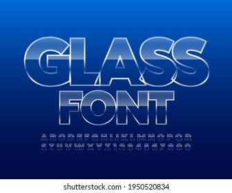Vector Glass Font. Transparent glossy Alphabet. Set of realistic ice textured Letters and Numbers
