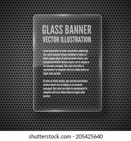 Vector glass frame banner on abstract metal background