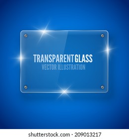 Vector glass  frame glossy  banner on blue, background
