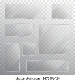 Vector glass frame. Isolated on transparent background. Glass banner realistic vector illustration eps 10.