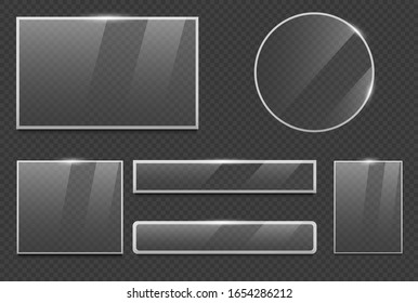 Vector glass frame. Isolated on transparent background. Glass banner realistic vector illustration