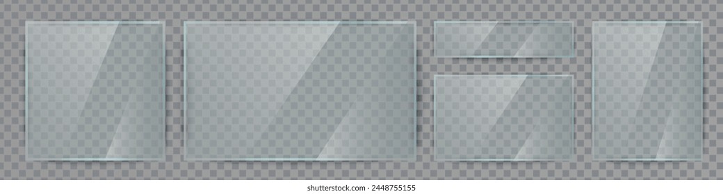 Vector glass frame. Isolated on transparent background. Glass banner realistic 