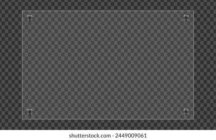 Vector glass frame. Isolated on transparent background. Glass banner realistic 