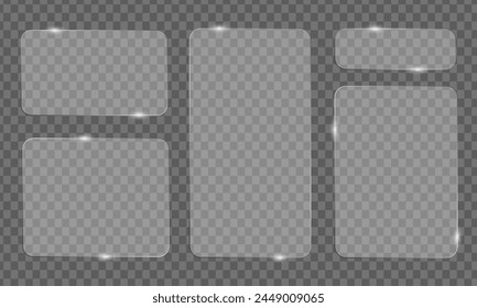 Marco de cristal de Vector. Aislado sobre fondo transparente. Anuncio de vidrio realista 