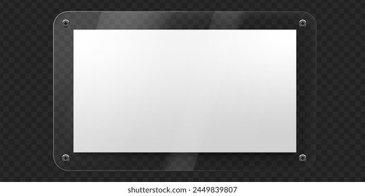 Vector glass frame. Isolated on transparent background. Glass banner realistic 