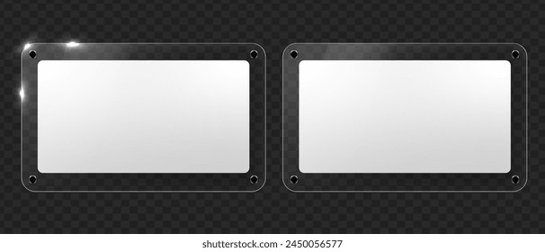 Vector glass frame. Isolated on transparent background. Glass banner realistic 