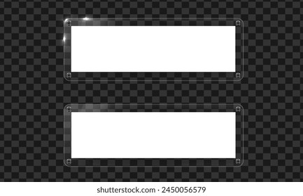 Vector glass frame. Isolated on transparent background. Glass banner realistic 