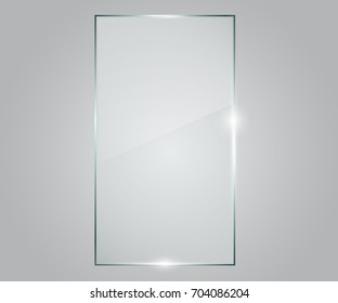 Vector glass frame. Isolated on transparent background. Glass banner realistic vector illustration