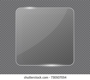 Vector glass frame. Isolated on transparent background. Glass banner realistic vector illustration