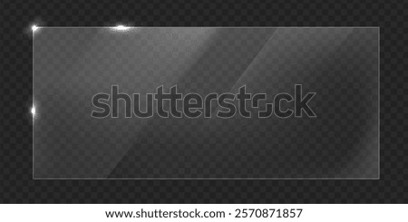 Vector glass frame. Isolated on transparent background. Glass banner realistic. Rectangular acrylic banner	
