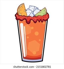 Vector glass full of Orange, lemon, and ice. Very beautiful color on white color Background. Glass full of juice. Very attractive eye-catching design.