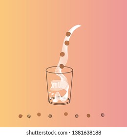 Vector glass of hazelnut milk with nuts. Vegan alternative organic filbert milk splash pour in glass. Non dairy drink. Isolated transparent illustration. Healthy food, diet and nutrition concept