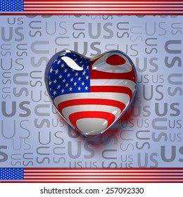 Vector. Glass heart with flag of the USA inside.