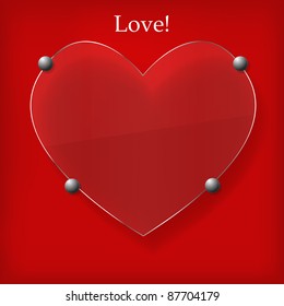 Vector glass heart on red background
