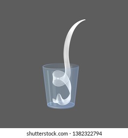 Vector glass of hemp milk with nuts. Vegan alternative organic milk splash pour in glass. Non dairy drink. Isolated transparent illustration. Healthy food, diet and nutrition concept