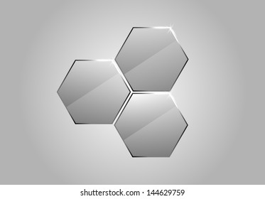 Vector glass honeycomb or polygon. Icon and background. Clear and transparent.