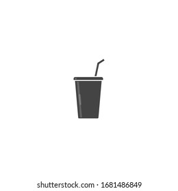 Vector glass icon with soda and straw on white isolated background. 
