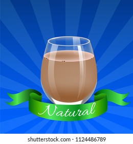 vector glass of juice with raspberry isolated on blue background