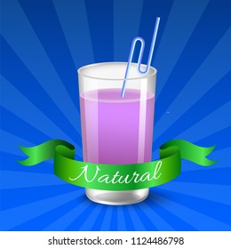 vector glass of juice with raspberry isolated on blue background